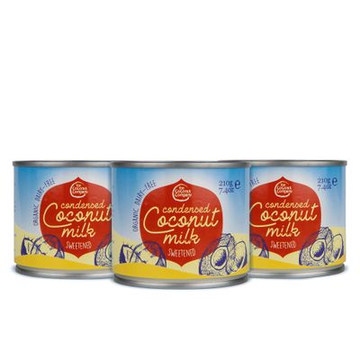 The Coconut Company Organic Condensed Coconut Milk, Mixed with Sugar to Make a Rich Sugary Cream, Use to add a Sweet hit to Desserts, or as a Topping for Cakes, 210g (Pack of 3)
