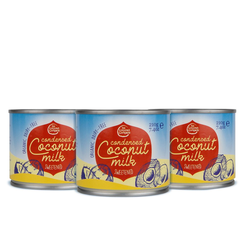 The Coconut Company Organic Condensed Coconut Milk, Mixed with Sugar to Make a Rich Sugary Cream, Use to add a Sweet hit to Desserts, or as a Topping for Cakes, 210g (Pack of 3)