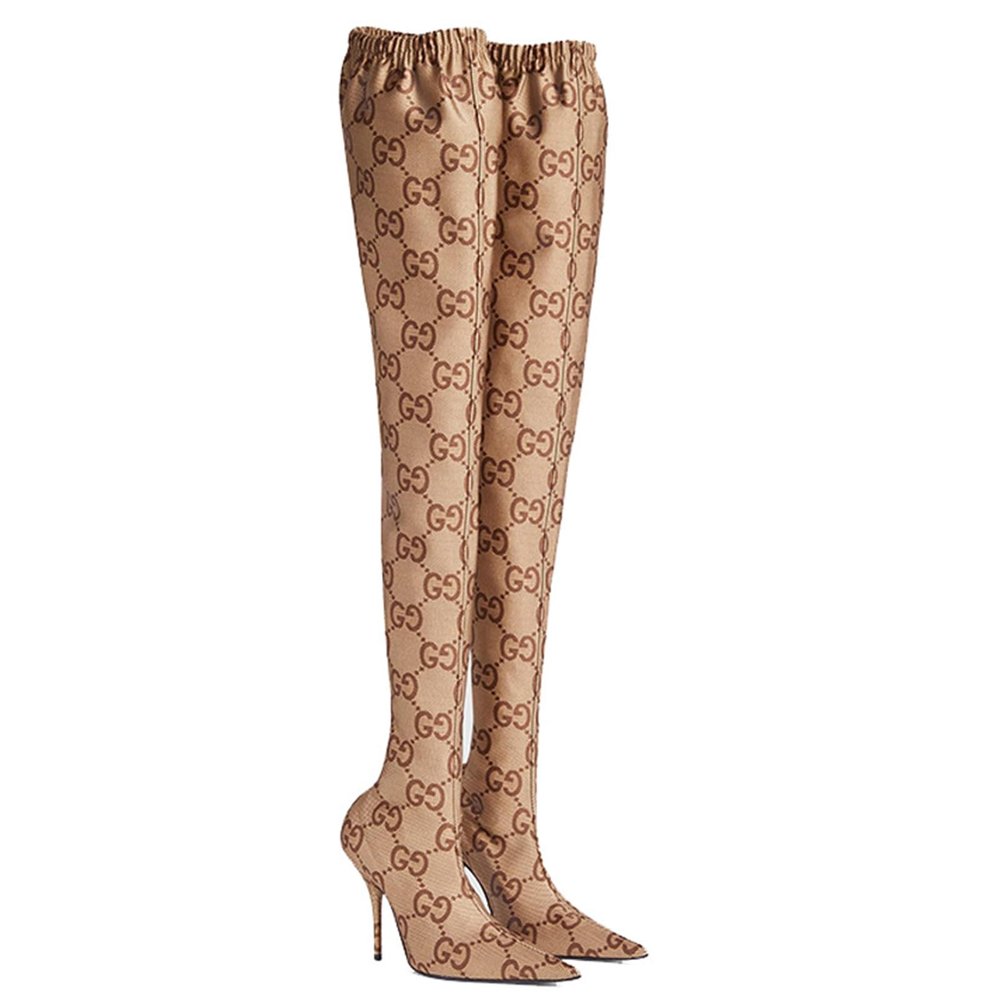 WOkismD 9.5CM/3.74IN Large Size Pointed Toe Sexy Printed Elastic Over-The-Knee Boots for Women Catwalk Super High Stiletto Socks Boots,Brown,40