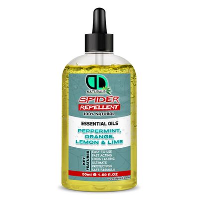 DD Teck Spider Repellent with Peppermint, Lemon, Lime & Ornge Essential Oil - Body Oil Deet Free (50ml Clear Dropper)