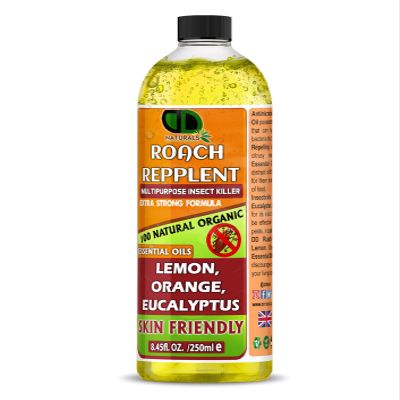 Roach Insect Repellent with Lemon, Orange and Eucalyptus Essential Oil, Mosquito and Spiders for Body Oil Deet Free (250ml Cap)