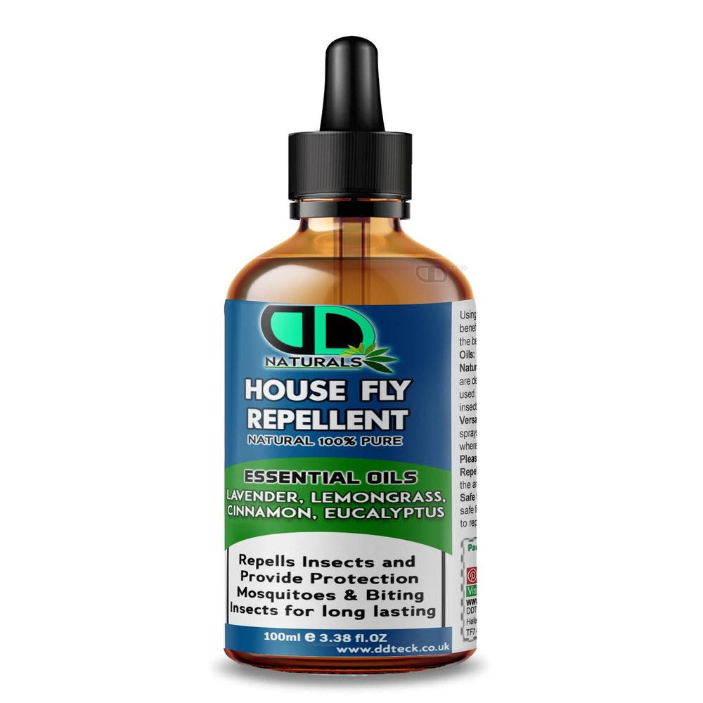 DD Teck Effective House Fly Insect Repellent for Indoor & Outdoor Use | Plant Based Essential Oil Blend | Repels Flies, Fleas, Ants & Mosquitoes | Protection | Family & Pet Safe (100ml Glass Dropper)