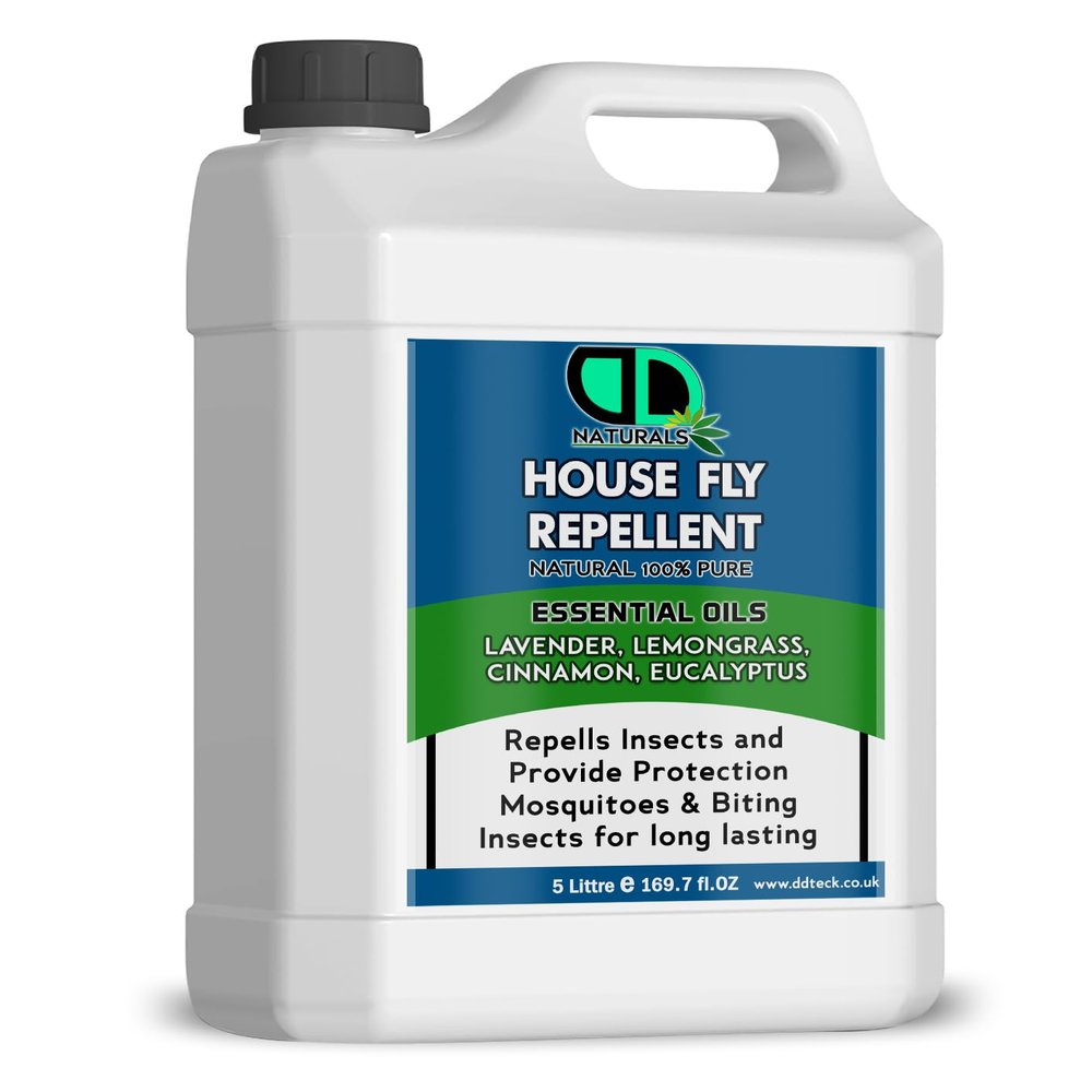 DD Teck House Fly Insect Repellent with Natural Essential Oils | Lavender, Lemongrass, Eucalyptus & Cinnamon Formula | Eliminates Flies, Fruit Flies, Gnats, Drain & Sewer Flies | Home Safe (5 Litre)