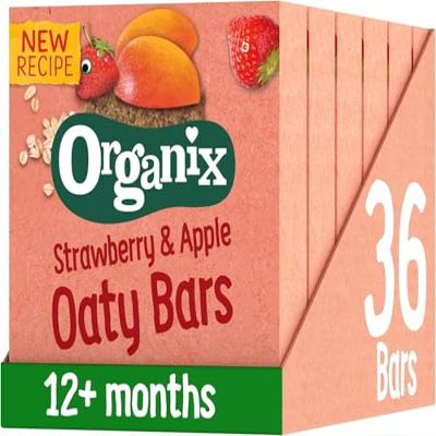 Organix Strawberry and Apple Organic Soft Oaty Snack Bars Multipack, Toddler Snack, No Added Sugar, 6 x 23 g Bars Per Box (6 Boxes Total)