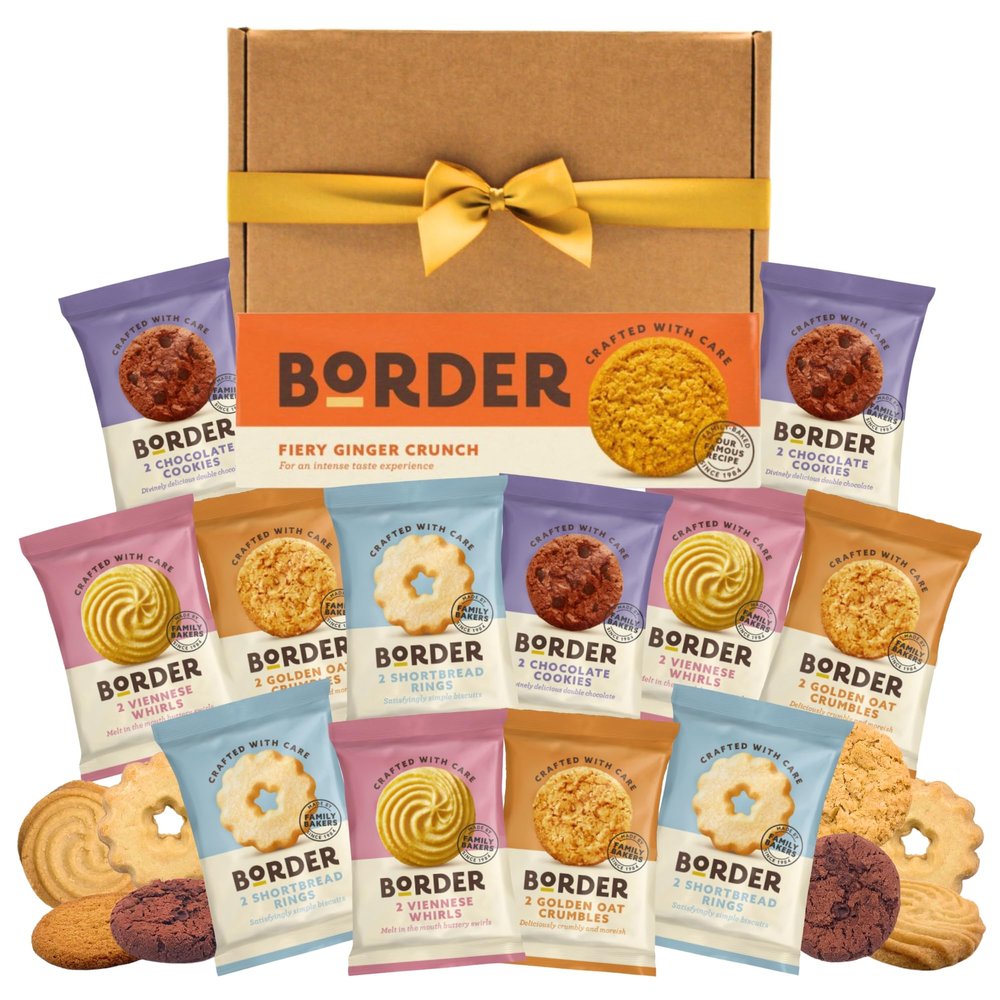 Border Biscuits Gift Set Biscuit Hamper (36 Biscuits) - x12 Border Biscuits Twin Packs 4 Varieties Bundled With Border Ginger Biscuits 135g - Biscuit Gift Box