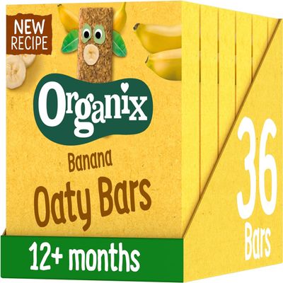 Organix Banana Organic Soft Oaty Snack Bars Multipack, Toddler Snack, No Added Sugar, 6 x 23 g Bars Per Box (6 Boxes Total)