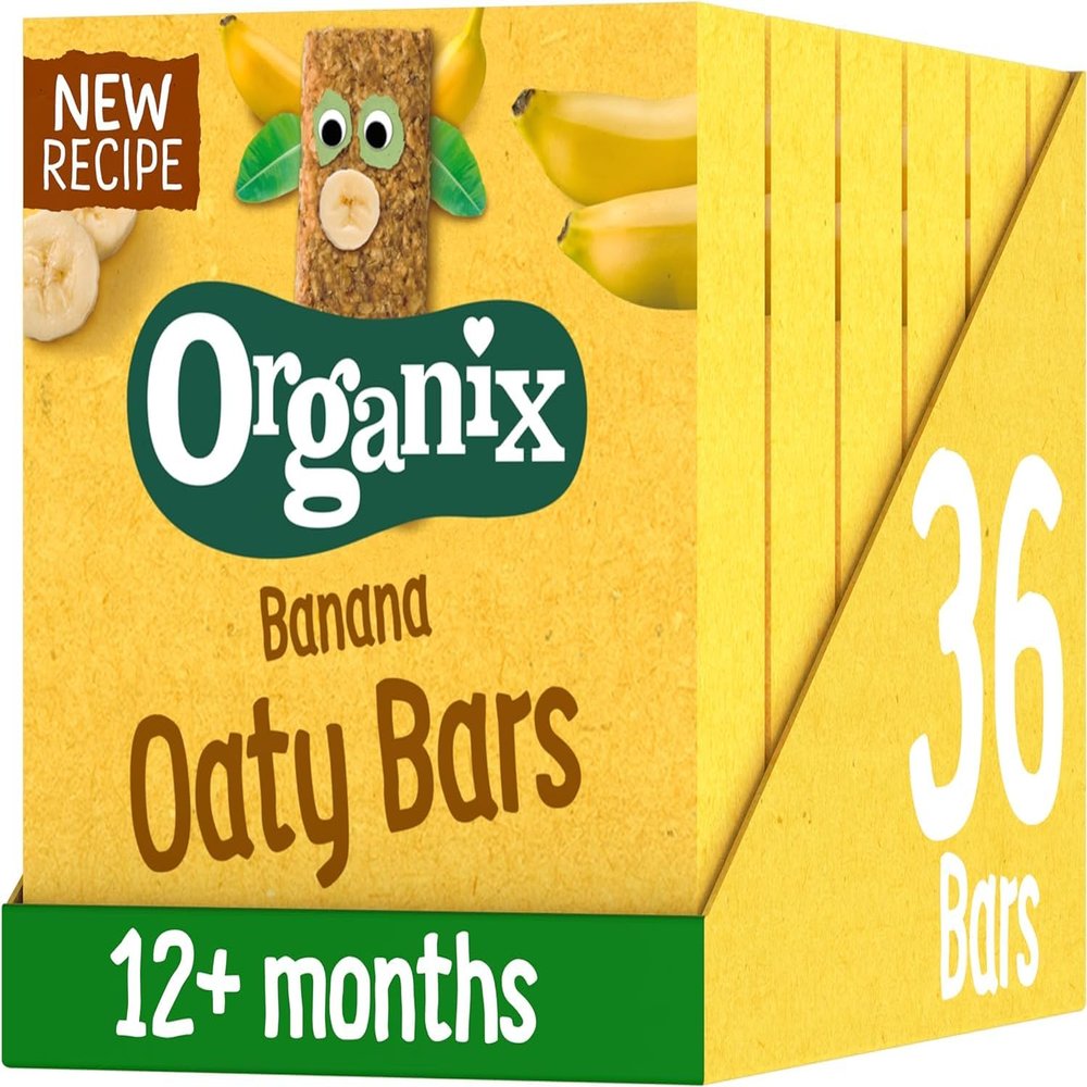 Organix Banana Organic Soft Oaty Snack Bars Multipack, Toddler Snack, No Added Sugar, 6 x 23 g Bars Per Box (6 Boxes Total)