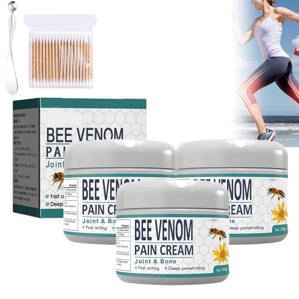 Bee Venom Pain and Bone Healing Cream, Bee Venom Pain Cream, New Zealand Bee Venom Joint and Bone Therapy Cream for Arm, Waist, Back Hand Feet and Leg (3Pcs)