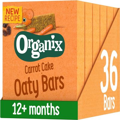 Organix Carrot Cake Organic Soft Oaty Snack Bars Multipack, Toddler Snack, No Added Sugar, 6 x 23 g Bars Per Box (6 Boxes Total)