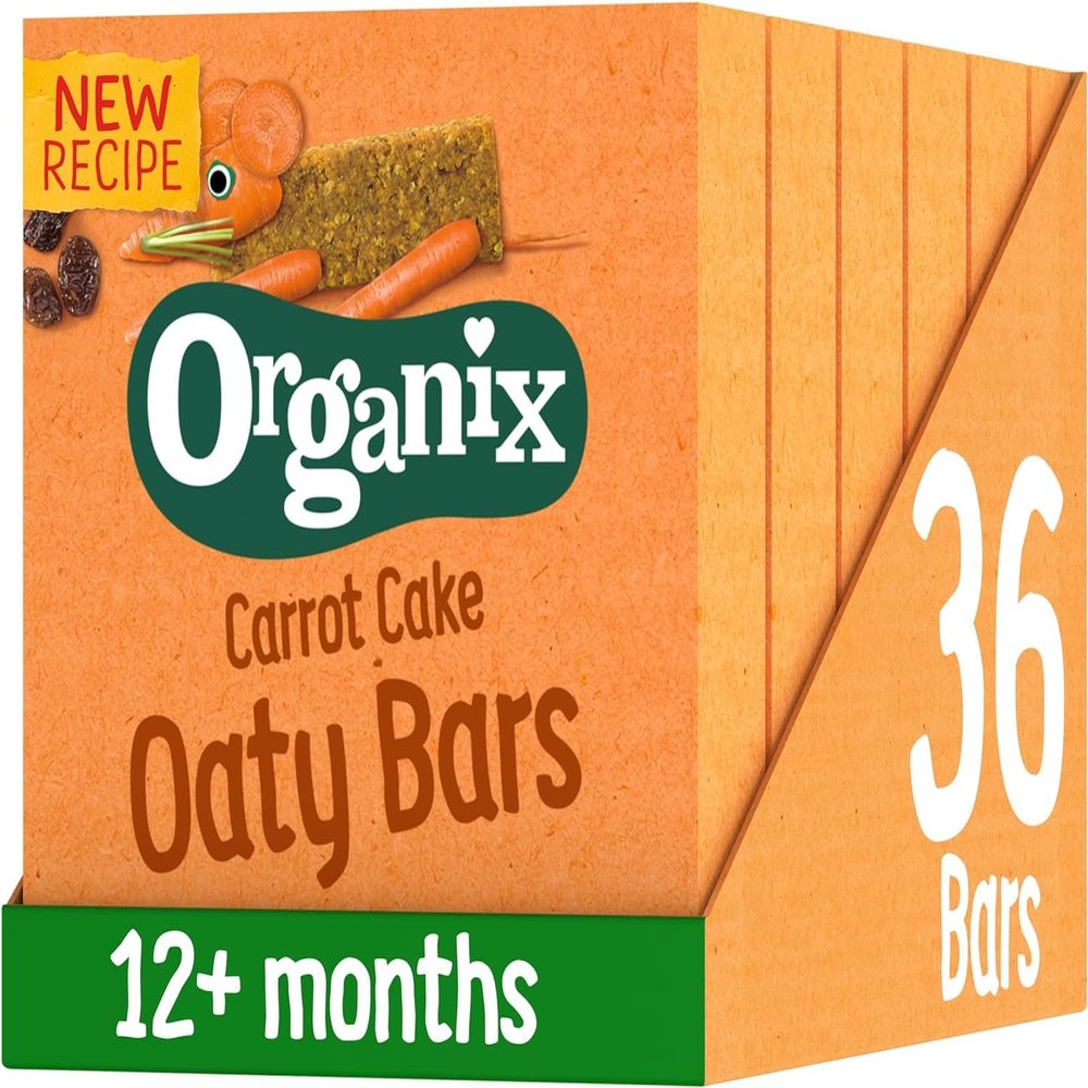Organix Carrot Cake Organic Soft Oaty Snack Bars Multipack, Toddler Snack, No Added Sugar, 6 x 23 g Bars Per Box (6 Boxes Total)