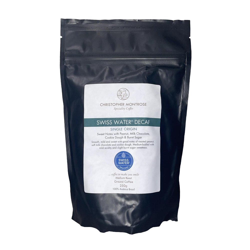 Christopher Montrose Coffee | Single Origin Swiss Water Decaf | Medium Roast Ground Coffee 250g