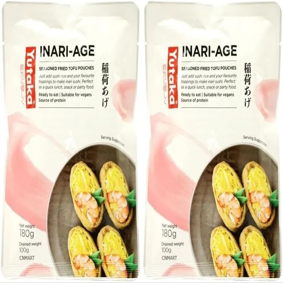 Yutaka Inari Sushi Pockets Seasoned Fried Tofu Pouches Soybean Curd 10 Pieces 180g (Pack of 2)