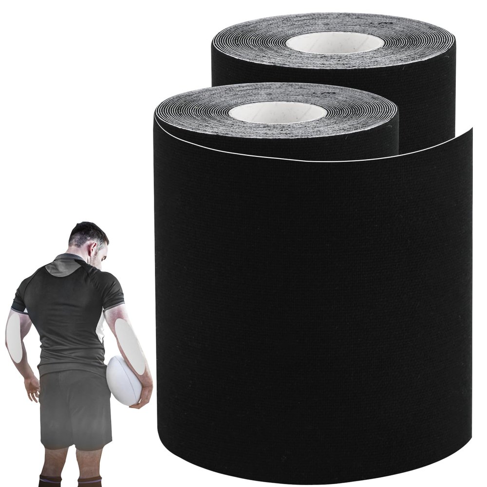 2 Rolls Kinesiology Tape, Muscle Support Tape Extra Wide Waterproof Turf Tape for Arms Football Ultra Sticky Athletic Sports Tape Wrap for Exercises Gymnastics to Prevent Turf Burn (Black White)