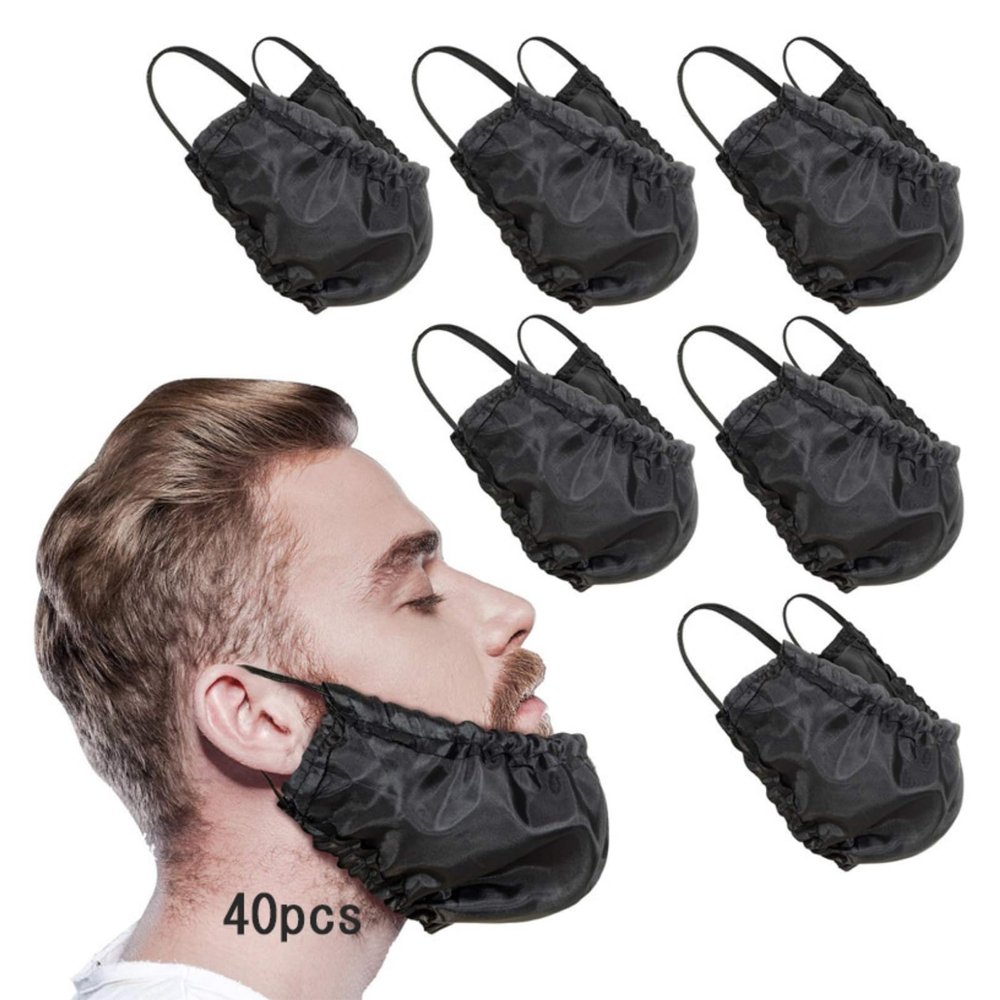 Beard Bib for Men Eating, Beard Bandana for Sleeping, Beard Covers 40 Pcs Beard Bonnet Waterproof Beard Covers Guard Adjustable Bedtime Facial Beard Apron Satin Beard Conditioning Cap