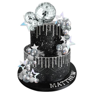 DRWATE Disco Ball Cake Topper Mirror Balls Cake Decorations with Silver Stars Cake Topper for 70s 80s Disco Dance Party Saturday Night Fever Supplies (Style 1)