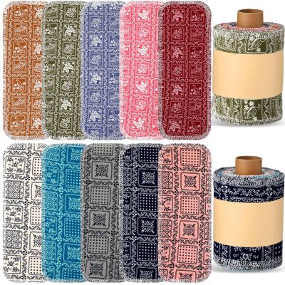 VitalCozy 50 Pcs Reusable Toilet Washable Bidet Towels Rerollable Cloth Wipes Paperless Towels Roll Absorbent Cotton for Kitchen Paperless Dishcloths(Vintage Flower)