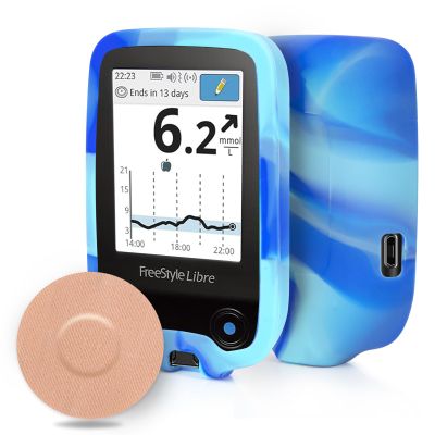 YOUSHARES Freestyle Libre 2 Reader Silicone Case with 20 Packs Beige Freestyle Libre 2 Sensor Patches Waterproof, Anti-drop Scratches Protective Cover for Freestyle Libre (Blue & White)