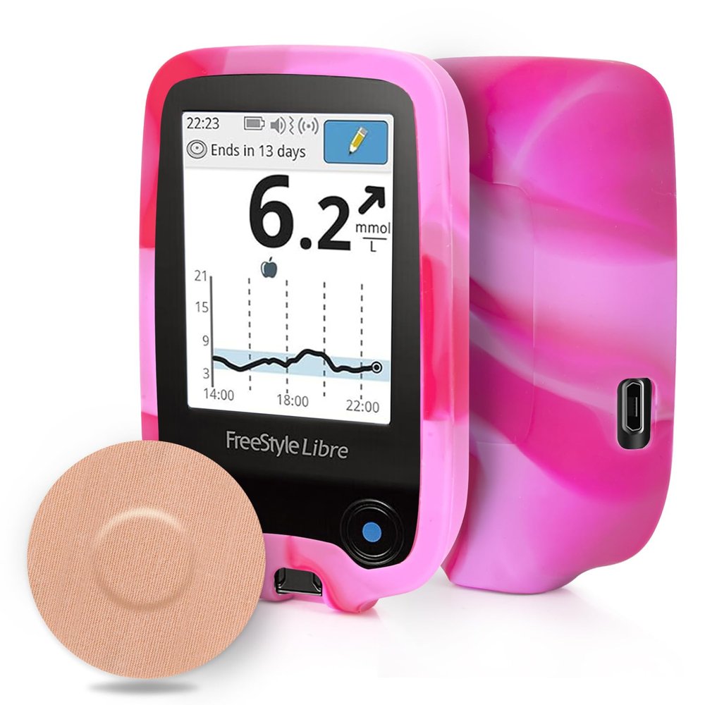 YOUSHARES Freestyle Libre 2 Reader Silicone Case with 20 Packs Libre 2 Sensor Cover Waterproof, Anti-drop Scratches Protective Cover (Pink & White)