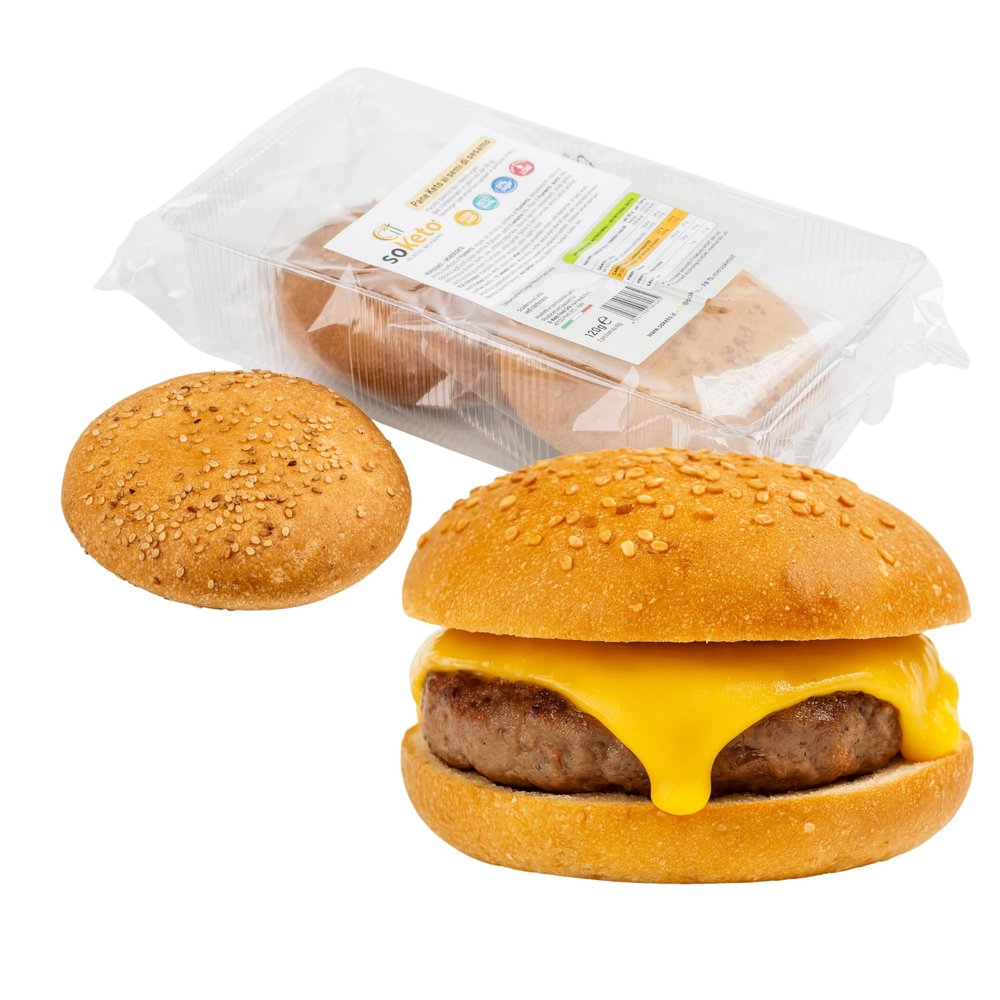 Pack of 10 Keto Bread with Sesame Seeds for Burger Keto SoKeto (10 x 60g) with 2.7 g of Carbohydrates per Portion for Keto/Protein/Diabetic Diet Ig<2