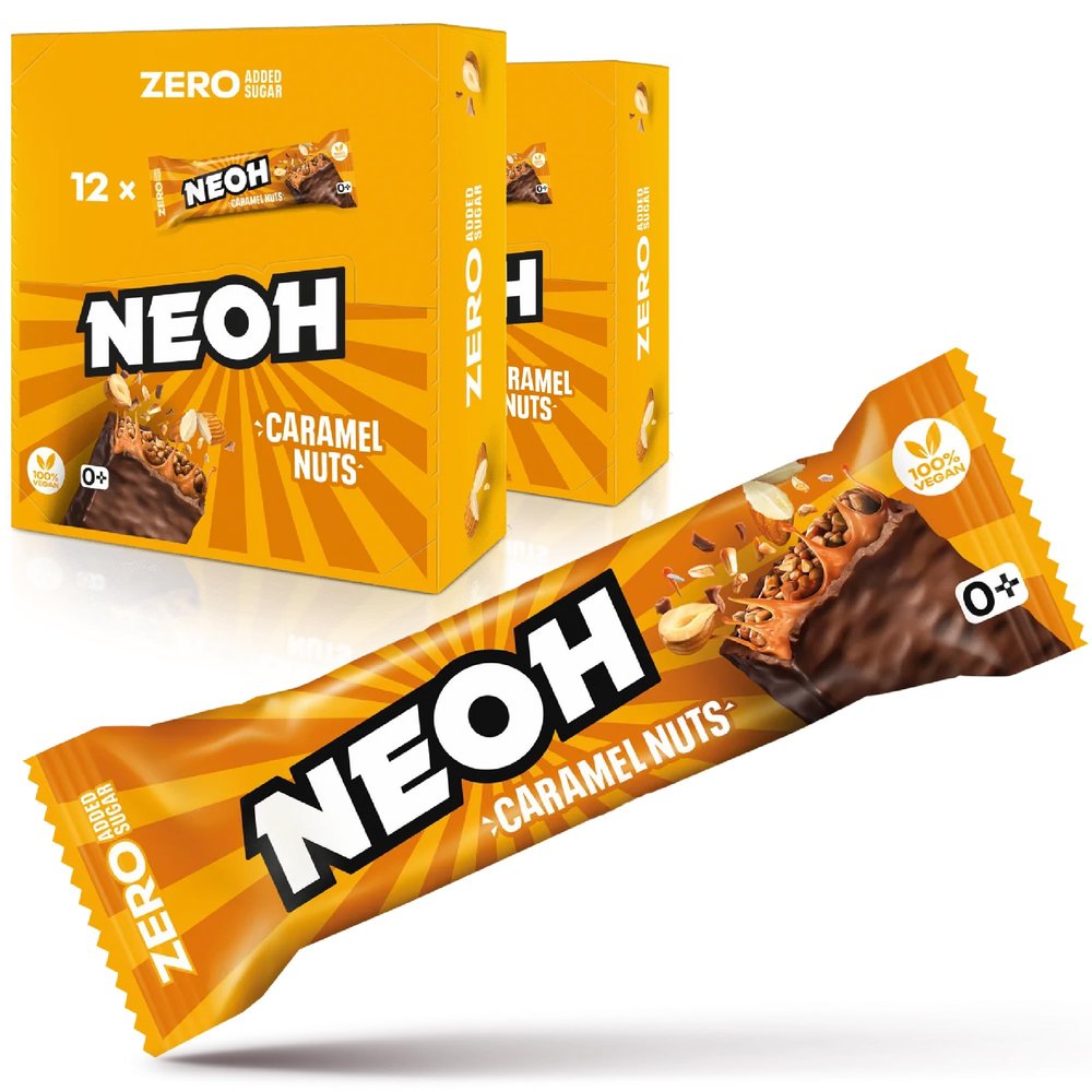NEOH Zero Added Sugar Caramel Nut Bar | Vegan & Low Carb | 137 kcal & 1g Sugar | 6g Protein | The Healthy Alternative to Traditional Sweets | 24 Pack