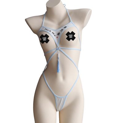 SINROYEE Japanese Lingerie Sexy Cosplay Costumes Naughty Underwear Anime One Piece Lingerie Bodysuit (White+Blue)