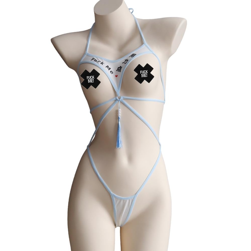 SINROYEE Japanese Lingerie Sexy Cosplay Costumes Naughty Underwear Anime One Piece Lingerie Bodysuit (White+Blue)