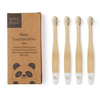 Wild & Stone Organic Baby Bamboo Toothbrush | 4 Pack | Soft Fibre Bristles | 100% Biodegradable Handle | BPA Free | Vegan Eco Friendly Baby Toothbrushes (White)
