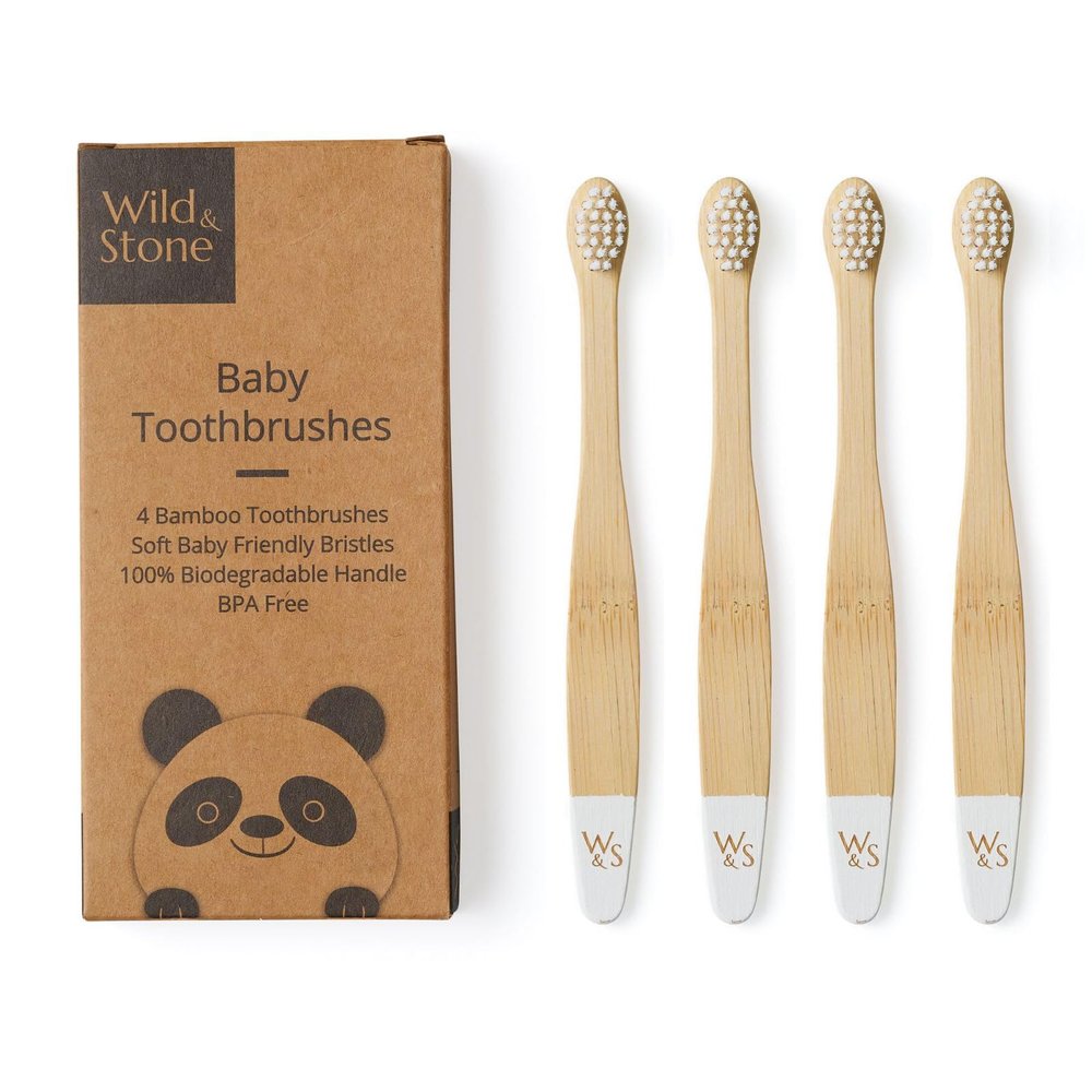 Wild & Stone Organic Baby Bamboo Toothbrush | 4 Pack | Soft Fibre Bristles | 100% Biodegradable Handle | BPA Free | Vegan Eco Friendly Baby Toothbrushes (White)