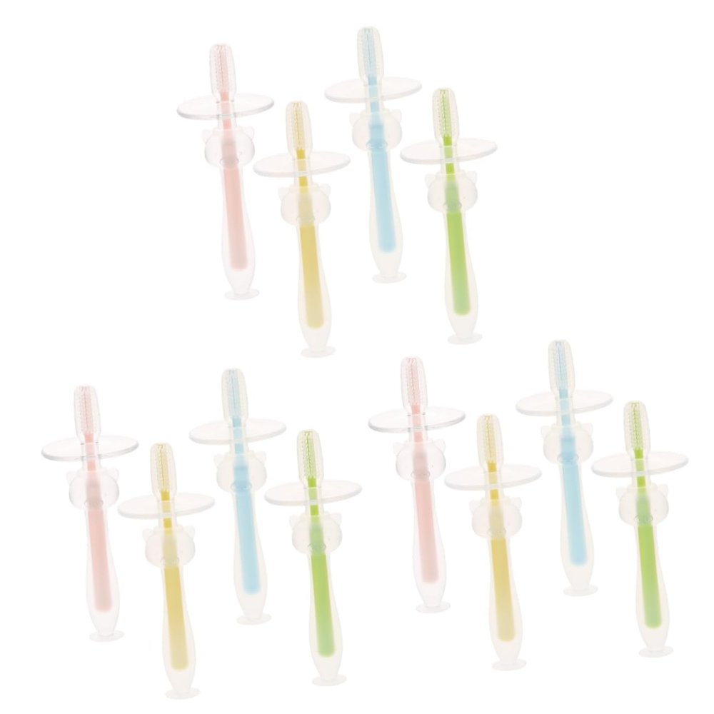 Beaupretty 12pcs Silicone Toothbrush for Boy Girl Suction Base Oral Cleaning Extra Soft Bristles for Year Olds