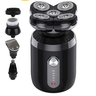 4D Men's Rechargeable Bald Head 5 In 1 Electric Shaver 5 Floating Heads Beard Nose Ear Hair Trimmer Razor Clipper Facial Brush