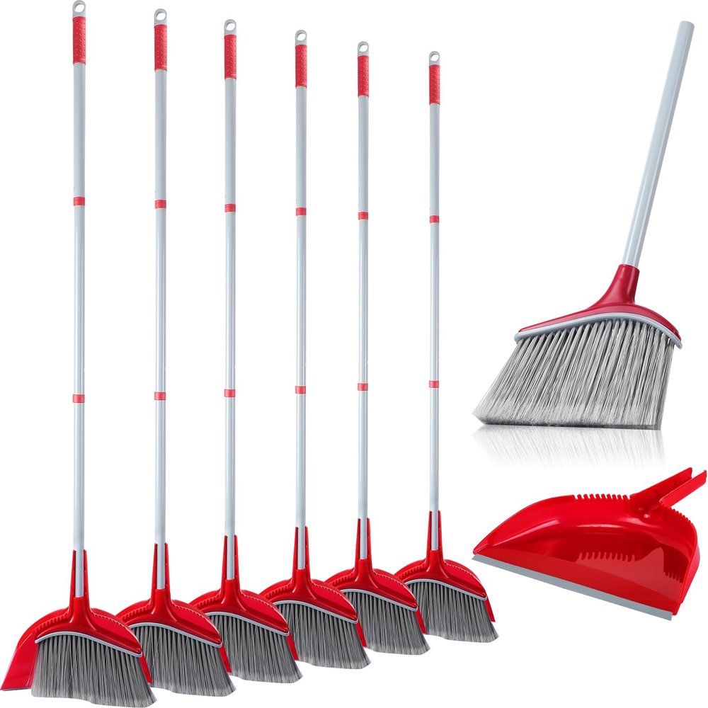 6 Pcs Broom and Dustpan Set 54 Inch Indoor Broom with Dust Pan Combo Set for Home Angle Broom and Dust Pan Kitchen Broom for Floor Cleaning