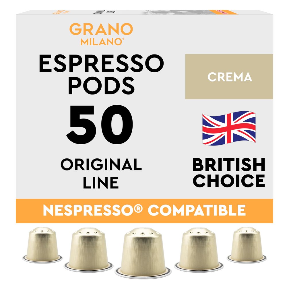 New Grano Milano Crema Coffee Capsules - 50 Aluminium Coffee Pods Compatible with Nespresso Original line, Medium Roast - Intensity 8/12, Made in Italy