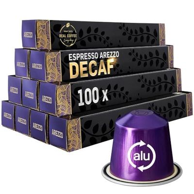 Decaf 'Arezzo': The Dark Roast with the Familiar Flavor You Love | Nespresso Compatible 100 Capsules | Decaffeinated