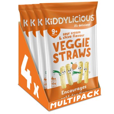 Kiddylicious Sour Cream & Chive Straws - Delicious Snacks for Kids - Suitable for 9+ Months - 4 Packs of 4 (16 Total)