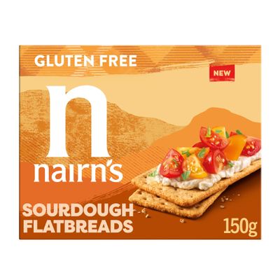 Nairn's Sourdough Flatbreads - 125g - Gluten Free Wholegrain Oats - High in Fibre - Plant Based Flatbreads - Healthy Snacks - Real Sourdough - Suitable for Coeliacs - Pack of 6