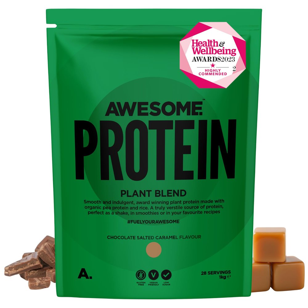 Awesome Supplements  Vegan Protein Powder  High Protein Plant-Based Powder  21,6g Protein Per Serving  Low Calorie, Low Sugar  Pea Protein, Organic Protein (1 KG, Chocolate Salted Caramel)