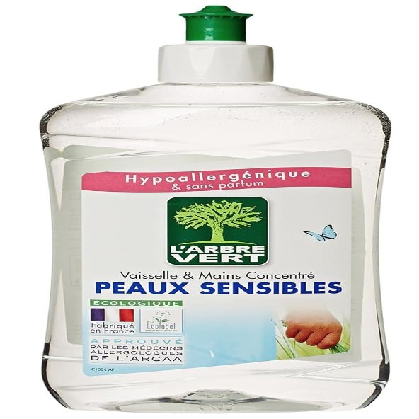 L'Arbre Vert Ecological Washing Up Liquid for Sensitive Skin Hypoallergenic Fragrance Free 500 ml Bottle - Pack of 3