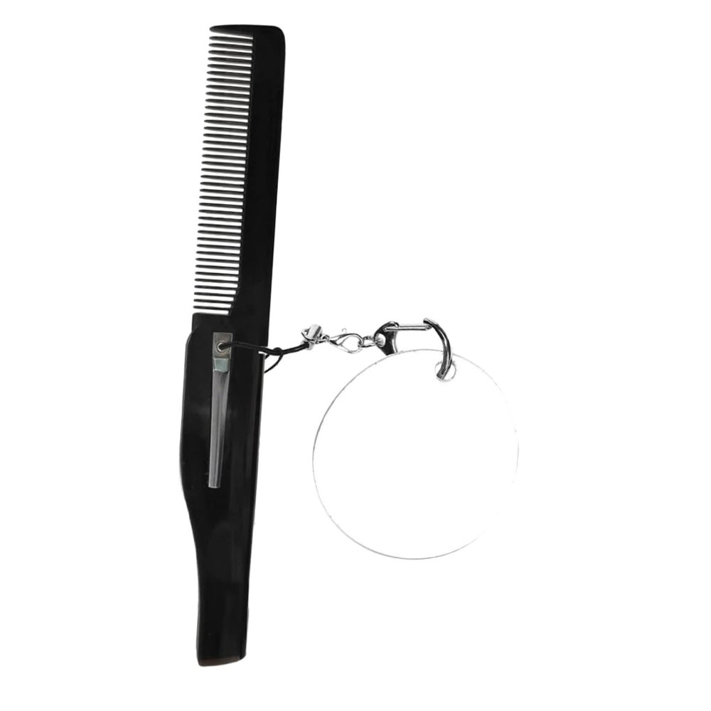 Beaupretty Portable Folding Comb Keychain and Oval Mirror Fine Tooth Pocket Comb for Men Multipurpose Lightweight Travel Accessory