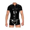 100% Latex Short Slevees Black Tight Top and Boxer Shorts-Orange,Red,XXS view 1