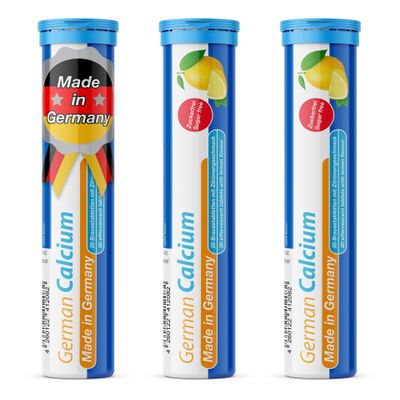 German Calcium 60 Drink Effervescent Tablets - Lemon Lime Flavour - 500 mg Calcium, Sugarfree, Vegan- T&D Pharma Made in Germany