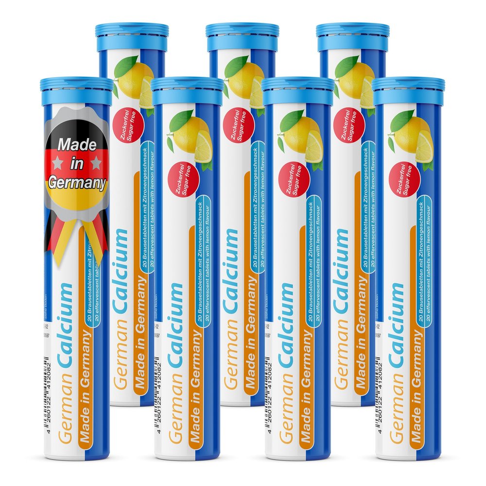 German Calcium 140 Drink Effervescent Tablets - Lemon Lime Flavour - 500 mg Calcium, Sugarfree, Vegan- T&D Pharma  Made in Germany
