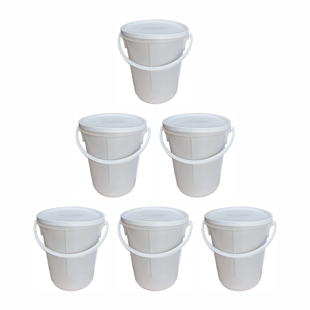 25L Litre White Plastic Plasterer Bucket Hard Wearing Container Mixing Bucket Chemical Hydroponics Bucket Paint Pail for Multi Use Fermentation Animal Feed Construction (Bucket with Lid N Handle, 8)