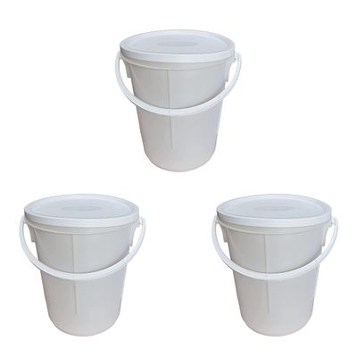 25L Litre White Plastic Plasterer Bucket Hard Wearing Container Mixing Bucket Chemical Hydroponics Bucket Paint Pail for Multi Use Fermentation Animal Feed Construction (Bucket with Lid N Handle, 3)