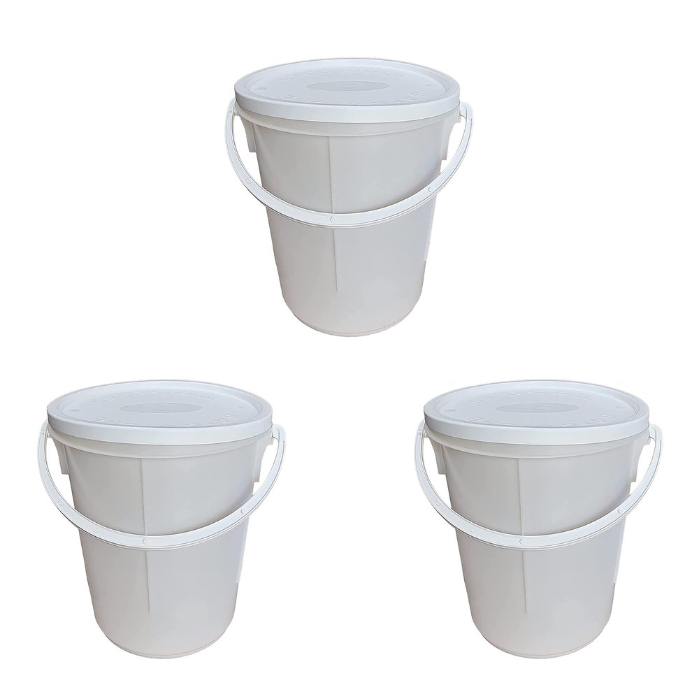 25L Litre White Plastic Plasterer Bucket Hard Wearing Container Mixing Bucket Chemical Hydroponics Bucket Paint Pail for Multi Use Fermentation Animal Feed Construction (Bucket with Lid N Handle, 3)