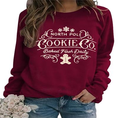 SameeFloral North Pole Milk And Cookie Company Sweatshirt Christmas Graphic Pullover Fun Gifts, Red, XXXL