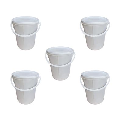 25L Litre White Plastic Plasterer Bucket Hard Wearing Container Mixing Bucket Chemical Hydroponics Bucket Paint Pail for Multi Use Fermentation Animal Feed Construction (Bucket with Lid N Handle, 12)