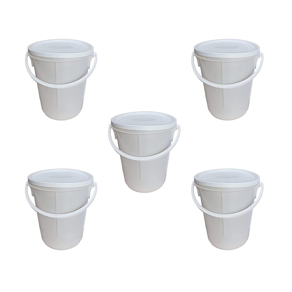 25L Litre White Plastic Plasterer Bucket Hard Wearing Container Mixing Bucket Chemical Hydroponics Bucket Paint Pail for Multi Use Fermentation Animal Feed Construction (Bucket with Lid N Handle, 12)