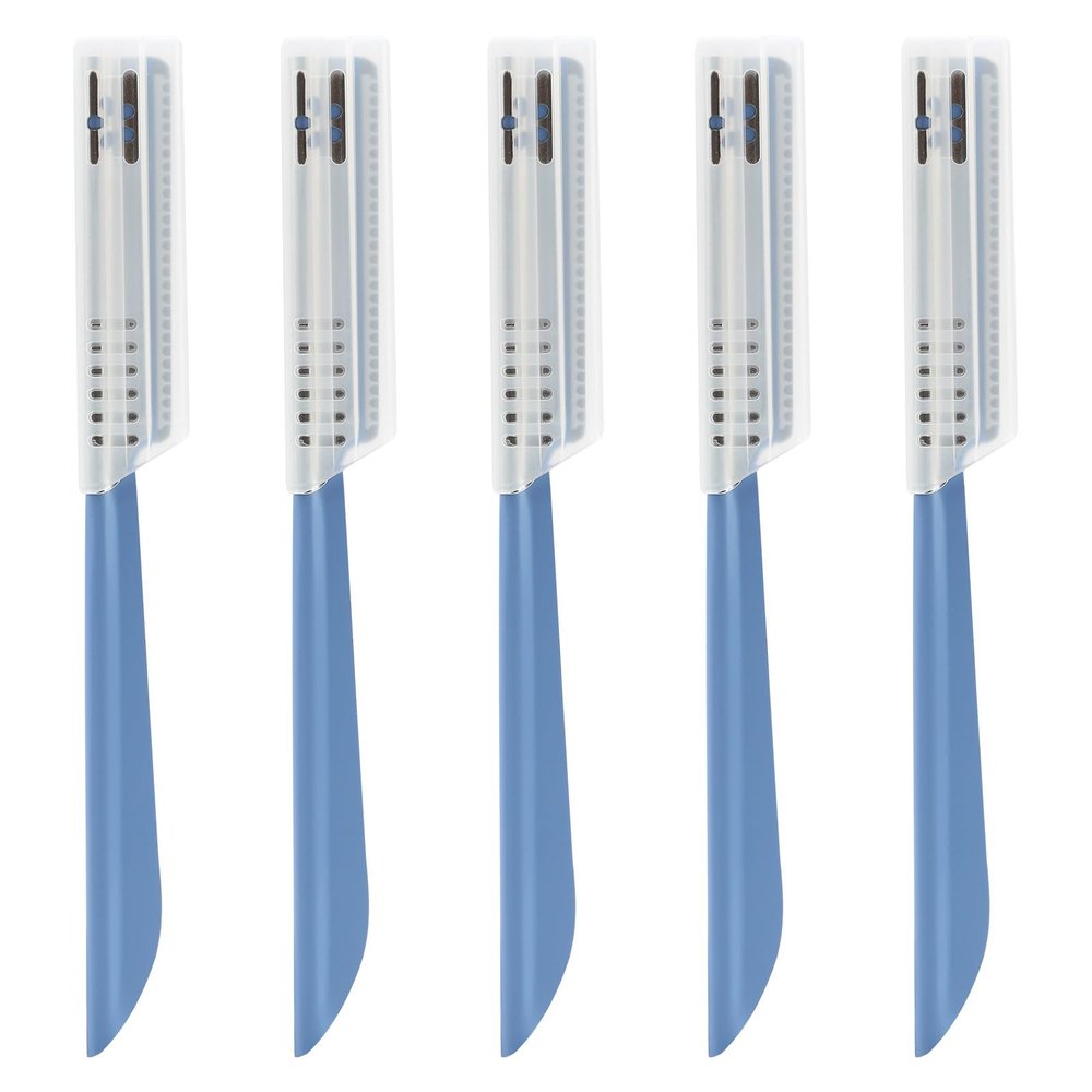 5Pcs Beard Mustache Straight Edge Razors, Men's Beards Edgers Trimmer Shaping Tool Eyebrow Razor Stainless Steel Blade for Facial Hair Fuzz Remover Hair Shaver, Replacement for Travel Grooming Styling
