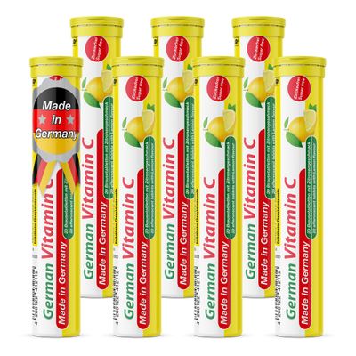 German Vitamin C 140 Drink Effervescent Tablets  Lemon/Lime Flavour, Sugarfree, Vegan  180 mg Vitamin C  T&D Pharma  Made in Germany