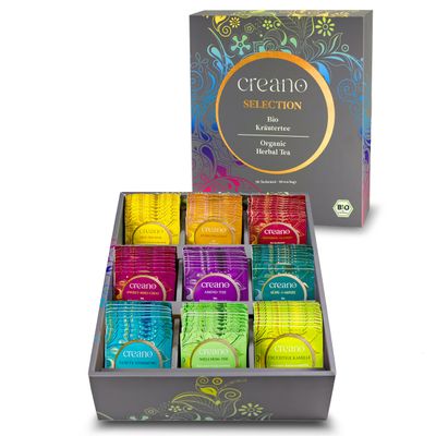 Creano Organic Herbal Tea Gift Set - 90 Tea Bags in 9 Different Varieties - 180g